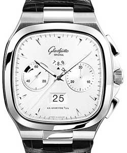 Senator Seventies Original Panorama Date Chronograph 40mm in Steel on Black Alliagtor Leather Strap with Silver Dial