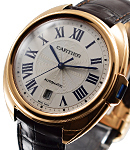 Cle de Cartier in Rose Gold on Brown Alligator Leather Strap with Silver Roman Dial