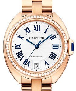 Cle de Cartier in Rose Gold with Diamond Bezel on Rose Gold Bracelet with Silver Roman Dial