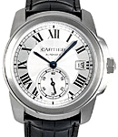 Calibre De Cartier in Steel on Black Leather Strap with Silver Dial