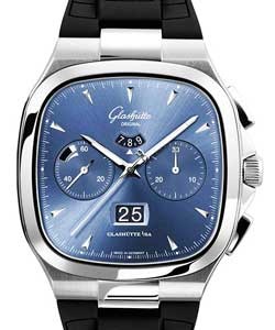 Senator Seventies Original Panorama Date Chronograph 40mm in Steel on Black Rubber Strap with Blue Dial