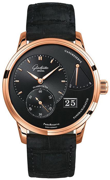 Original Panoreserve 40mm in Rose Gold on Black Alligator Leather Strap with Black Dial