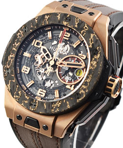 Ferrari Big Bang Carbon 45mm Automatic in Rose Gold with Carbon Fiber  On Brown Crocodile Strap with Black Layered Dial