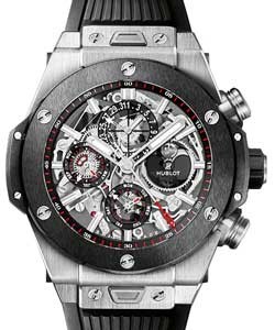 Big Bang Chrono Perpetual Calendar in Titanium with Black Ceramic Bezel On Black Rubber Strap with Grey Skeleton Dial