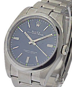 Oyster Perpetual 39mm in Steel with Smooth Bezel on Oyster Bracelet with Blue Index Dial