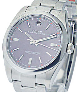 Oyster Perpetual 39mm in Steel with Smooth Bezel on Oyster Bracelet with Red Grape Index Dial