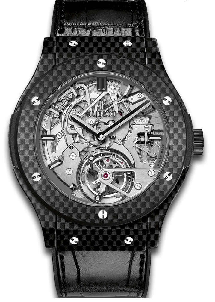 Classic Fusion Tourbillon Cathedral Minute Repeater 45mm in Cabon Fiber On Black Aligator Strap with Skeleton Dial