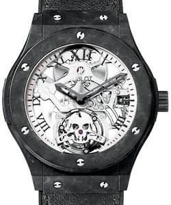 Classic Fusion Tourbillon Black Skull 45mm in Aluminum with Ceramic Bezel On Black Calfkin Strap with Gray Skeleton Dial