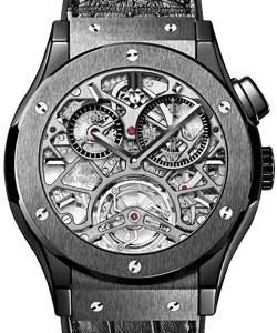 Classic Fusion Tourbillon Skeleton All Black in Black Ceramic On Black Crocodile Leather Strap with Skeleton Dial
