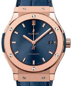 Classic Fusion 45mm in Rose Gold on Blue Alligator Leather Strap with Blue Dial