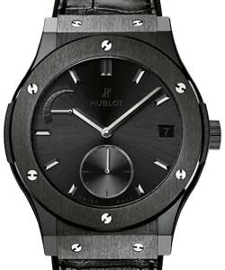 Classic Fusion Power Reserve All Black 45mm in Black Ceramic On Black Alligator Leather Strap with Black Dial