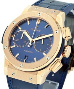 Classic Fusion 45mm Chronograph in Rose Gold On Blue Crocodile Leather Strap with Blue Dial