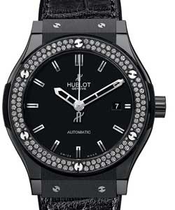 Classic Fusion 42mm Black Magic in Ceramic with Diamond Bezel On Black Leather Strap with Black Dial