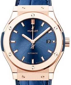 Classic Fusion 42mm Automatic in Rose Gold On Blue Leather Strap with Blue Dial