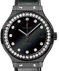 Classic Fusion 38mm in Black Ceramic with Diamond Bezel on Black Crocodile Strap with Black Diamond Dial