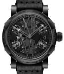 Steampunk Auto Gunmetal 46mm in Black PVD on Black Calfskin Leather Strap with Black PVD Skeleton Dial