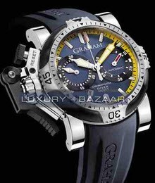 Chronofighter Oversize Diver/Date Tech Seal Scarab in Steel On Black Rubber Strap with Blue with Chronograph Subdials Dial