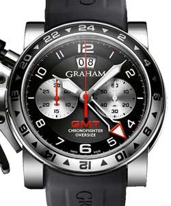 Chronofighter Oversize GMT 47mm Automatic in Steel On Black Rubber Strap with Black Dial