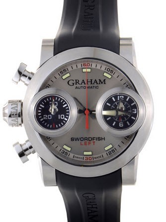 Swordfish Booster Silver Left Mens 48mm Automatic in Steel On Black Rubber Strap with Gray Dial