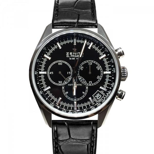 El Primero 36000 VPH in Steel On Black Alligator Leather Strap with Black Dial