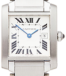 Tank Francaise Ladies Midsize 25mm Quartz in Steel On Seel Bracelet with Silver Roman Dial - Blue Hands