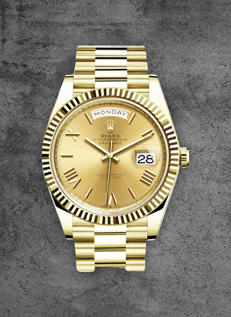 Pre-Owned Rolex Day Date 40mm in Yellow Gold with Fluted Bezel