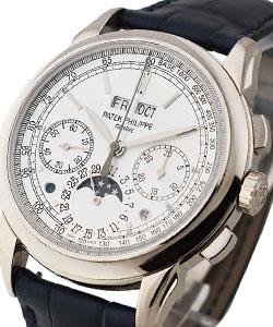 Perpetual Calendar Chronograph 5270G White Gold on Strap with Silver Opaline Dial