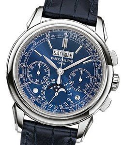 Perpetual Calendar Chronograph 5270G-019 White Gold on Strap with Blue Dial
