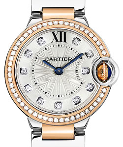 Ballon Bleu Ladies 28mm in Rose Gold with Diamond Bezel On Steel and Rose Gold Bracelet with Silver Diamond Dial