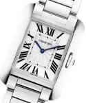 Tank Anglaise Ladies  34.7mm Quartz in Steel On Steel Bracelet with Silver Roman Dial