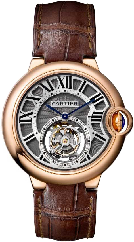 Ballon Bleu Mens 33mm in Rose Gold On Brown Crocodile Strap with Grey Roman Dial