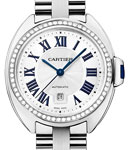 Cle de Cartier Ladies 31mm Automatic in White Gold - Diamond bezel On White Gold Bracelet with Silver Roman Dial