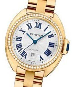 Cle de Cartier Ladies 31mm Automatic in Yellow Gold - Diamond bezel On Yellow Gold Bracelet with Silver Flinque Dial