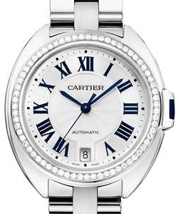Cle de Cartier Ladies 3mm Automatic in White Gold - Diamond bezel On White Gold Bracelet with Silver Roman Dial
