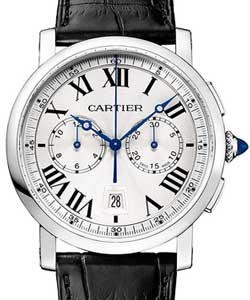 Rotonde de Cartier Mens 40mm Automatic in Steel On Black Alligator Leather Strap with Silver Roman Dial