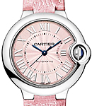 Ballon Bleu Ladies 33mm Automatic in Steel On Pink Alligator Strap with Pink Roman Dial