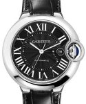 Ballon Bleu Mens 42mm Automatic in Steel  On Black Alligator Strap with Black Roman Dial
