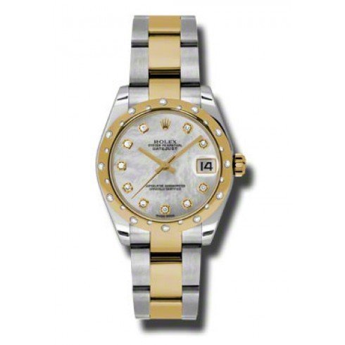 Datejust  Midsize in Steel with Yellow Gold 24 Diamond Bezel on Steel Oyster Bracelet with White MOP Diamond Dial