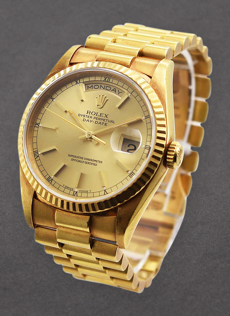 Pre-Owned Rolex President 36mm Day Date in Yellow Gold with Fluted Bezel