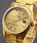 President 36mm Day Date in Yellow Gold with Fluted Bezel on President Bracelet with Champagne Stick Dial