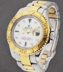 Yacht-Master 2-Tone Large Size 40mm Yellow Gold Bezel on Bracelet with White MOP Dial with Serti Blue Ruby