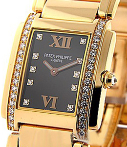 Twenty-4 in Rose Gold with Diamond Bezel on Rose Gold Bracelet with Black Diamond Dial
