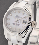 Ladies President 26mm in White Gold with Fluted Bezel on White Gold Oyster Bracelet with White MOP Diamond Dial