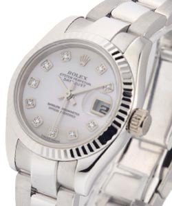 Ladies President in White Gold with Fluted Bezel on White Gold Oyster Bracelet with White MOP Diamond Dial