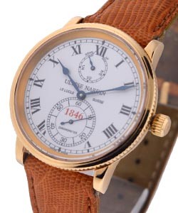 Marine Chronometer 1846 in Rose Gold on Strap with White Roman Dial