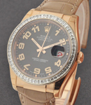 Datejust in Rose Gold with Diamond Bezel on Brown Alligator Leather Strap with Black Arabic Dial