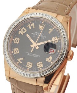 Datejust in Rose Gold with Diamond Bezel on Brown Alligator Leather Strap with Black Arabic Dial