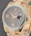 Datejust in Rose Gold with Fluted Bezel on Rose Gold Oyster Bracelet with Brown Floral Diamond Dial