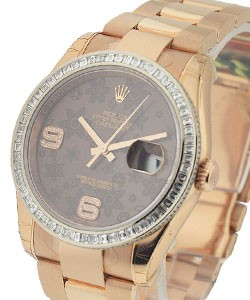 Datejust in Rose Gold with Fluted Bezel on Rose Gold Oyster Bracelet with Brown Floral Diamond Dial