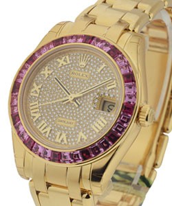 Masterpiece in Yellow Gold with Diamond Bezel on Yellow Gold Pearmaster Bracelet with Pave Diamond Dial
